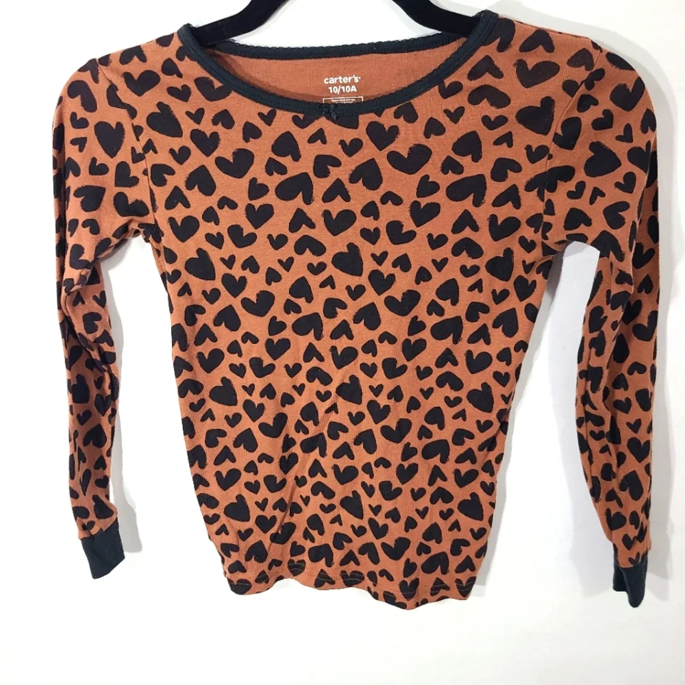 Carter's Kids‎ Girls Size 10/10A Brown and Black 2-Piece PJ Set with Hearts